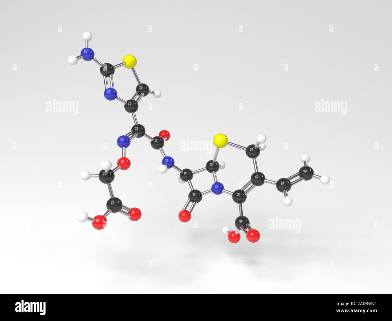 Cefixime molécule. L'oeuvre de l'ordinateur montrant la structure moléculaire de la céfixime. Cefixime est un bêta-lactamines utilisé pour le traitement d'un numb Banque D'Images
