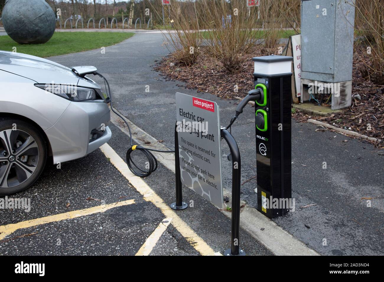 Gratuite de voiture électrique point de recharge, Eden Project, Cornwall UK Banque D'Images