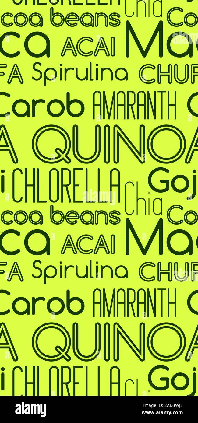 Typographie sans motif. Superfood décrites et imprimé en caractères gras. Illustration de Vecteur