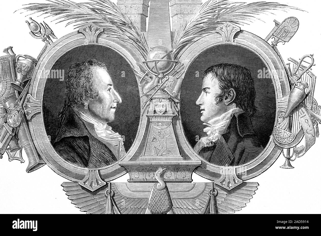 Gauche : Claude Louis Berthollet, scientifique, Chimie, né en 1748, décédé en 1822. Droite : Étienne Geoffroy Saint-Hilaire, naturaliste, scientifique, né 1772, di Banque D'Images