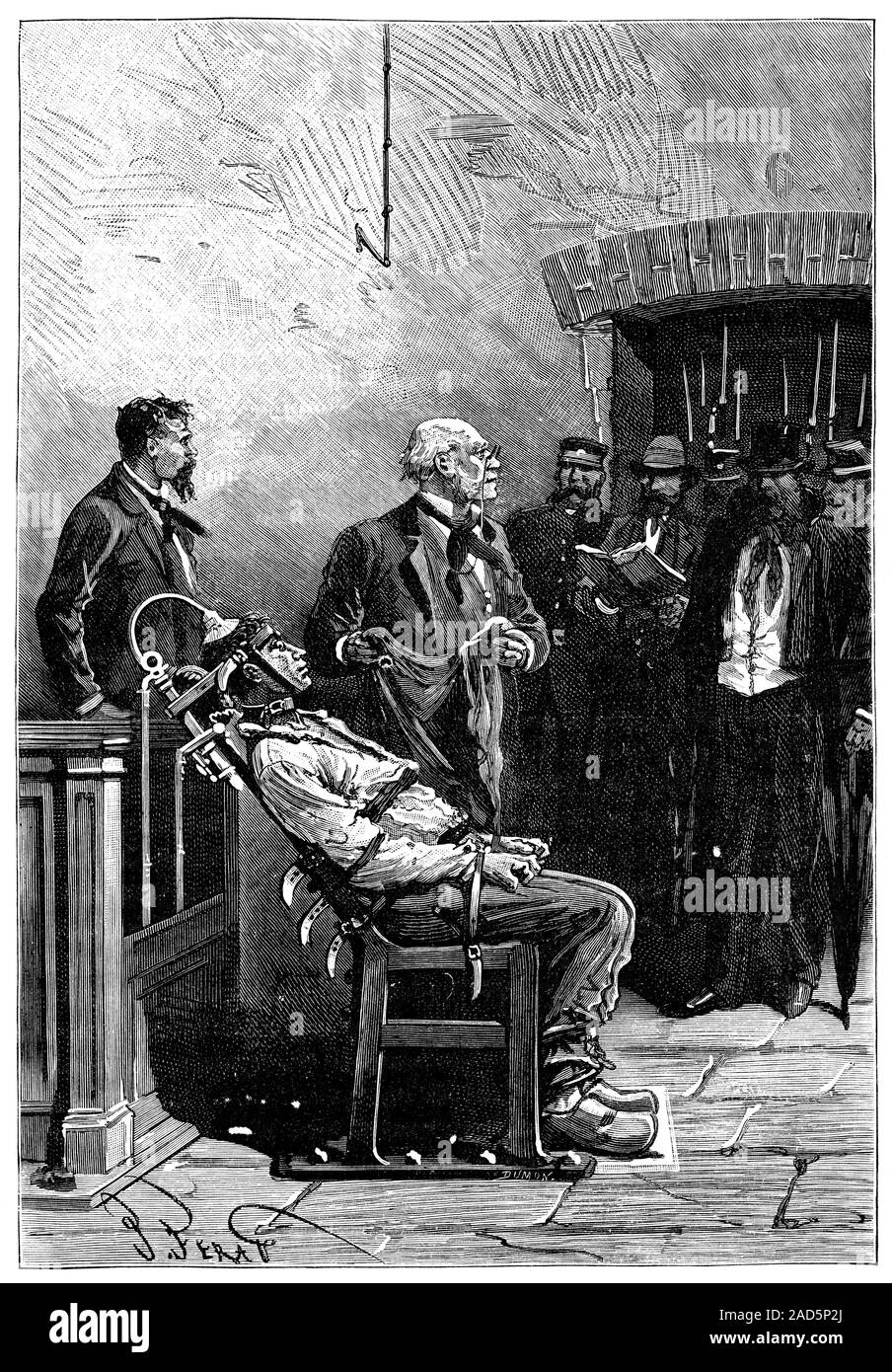 Première chaise électrique l'exécution. 19ème siècle illustration de  William Kemmler, la première personne à être exécutée par chaise électrique,  en attendant sa mort sur Photo Stock - Alamy