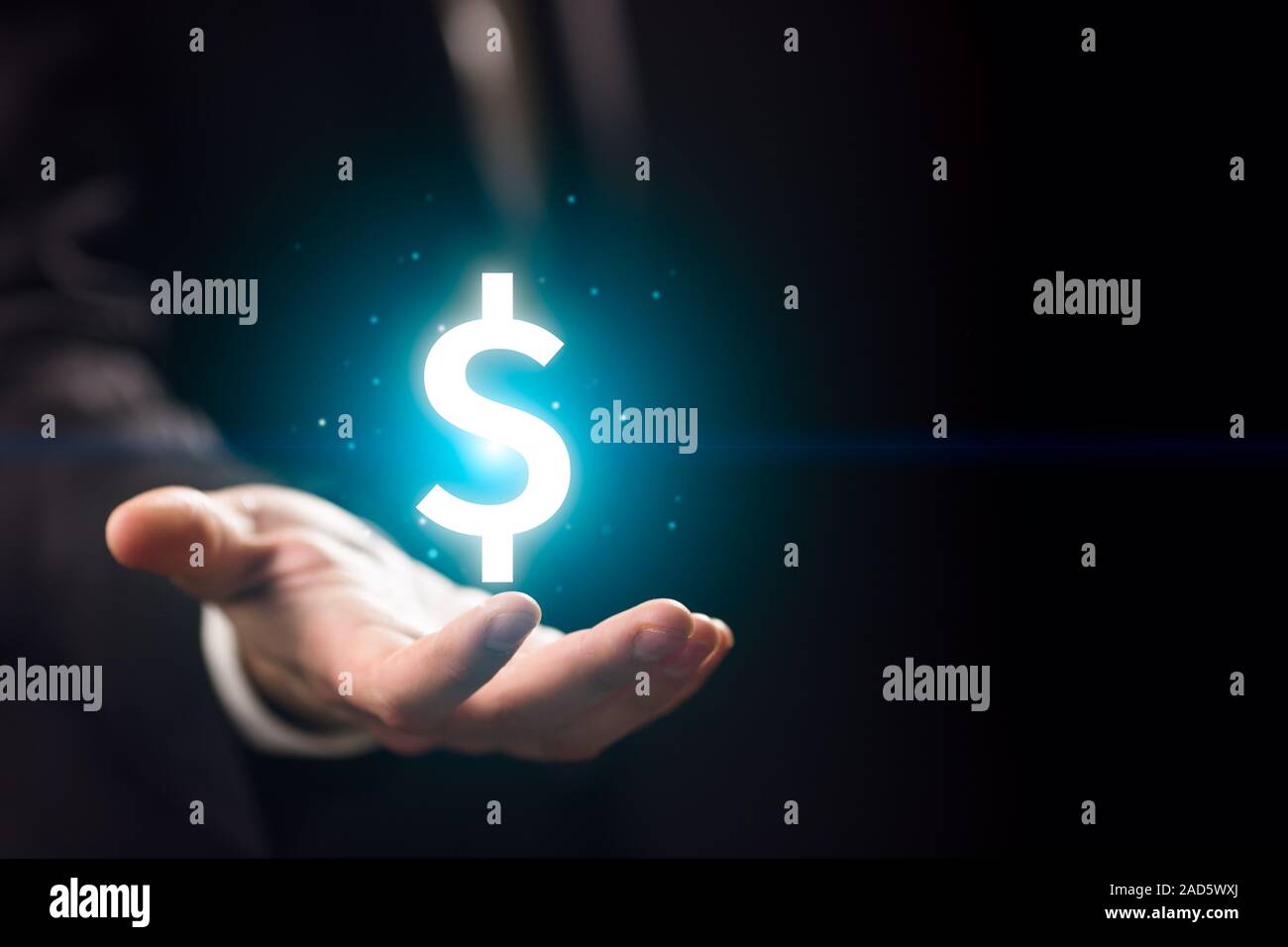 La main de l'homme avec l'icône dollar Banque D'Images