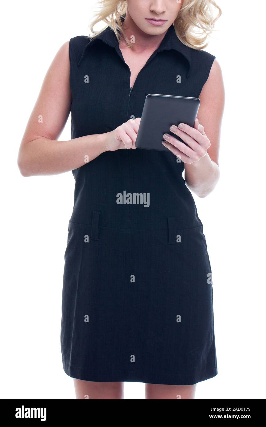 Les jeunes professionnels blond businesswoman using tablet concept , isolated on white Banque D'Images