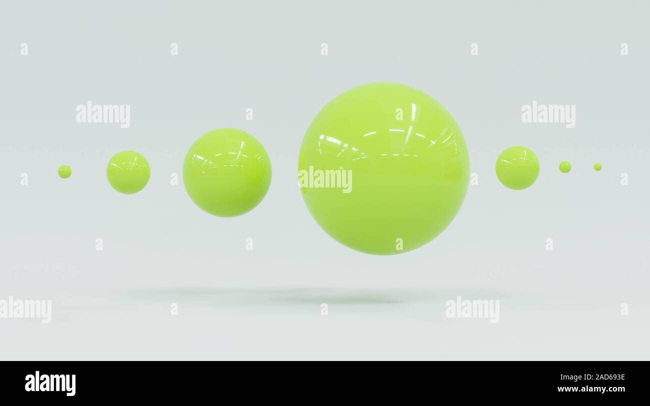 Résumé vert citron avec surface brillante, sphères sur fond blanc mat illustration 3D render Banque D'Images