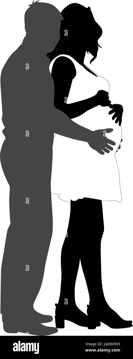 Heureux Silhouette femme enceinte et son mari. Vector illustration. Illustration de Vecteur