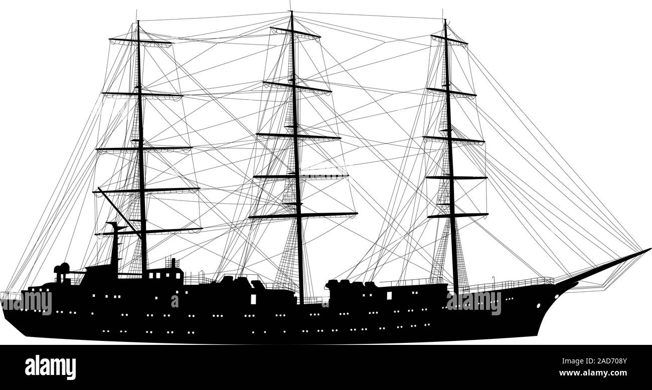 Bateau à voile Bateau ossature isolé sur fond blanc. Vector illustration. Illustration de Vecteur