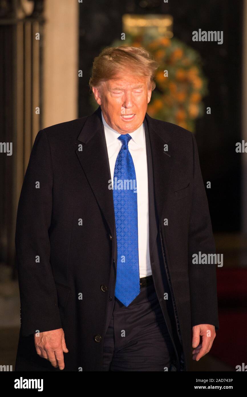 Londres, Royaume-Uni. 3 décembre 2019. Sur la photo : Donald J. Trump - 45e président des États-Unis commence d'Amérique. Boris Johnson, Premier Ministre du Royaume-Uni, organise une réception avec des dirigeants étrangers à venir de l'OTAN (Organisation du Traité de l'Atlantique Nord) réunion le 4 décembre. Crédit : Colin Fisher/Alamy Live News Banque D'Images