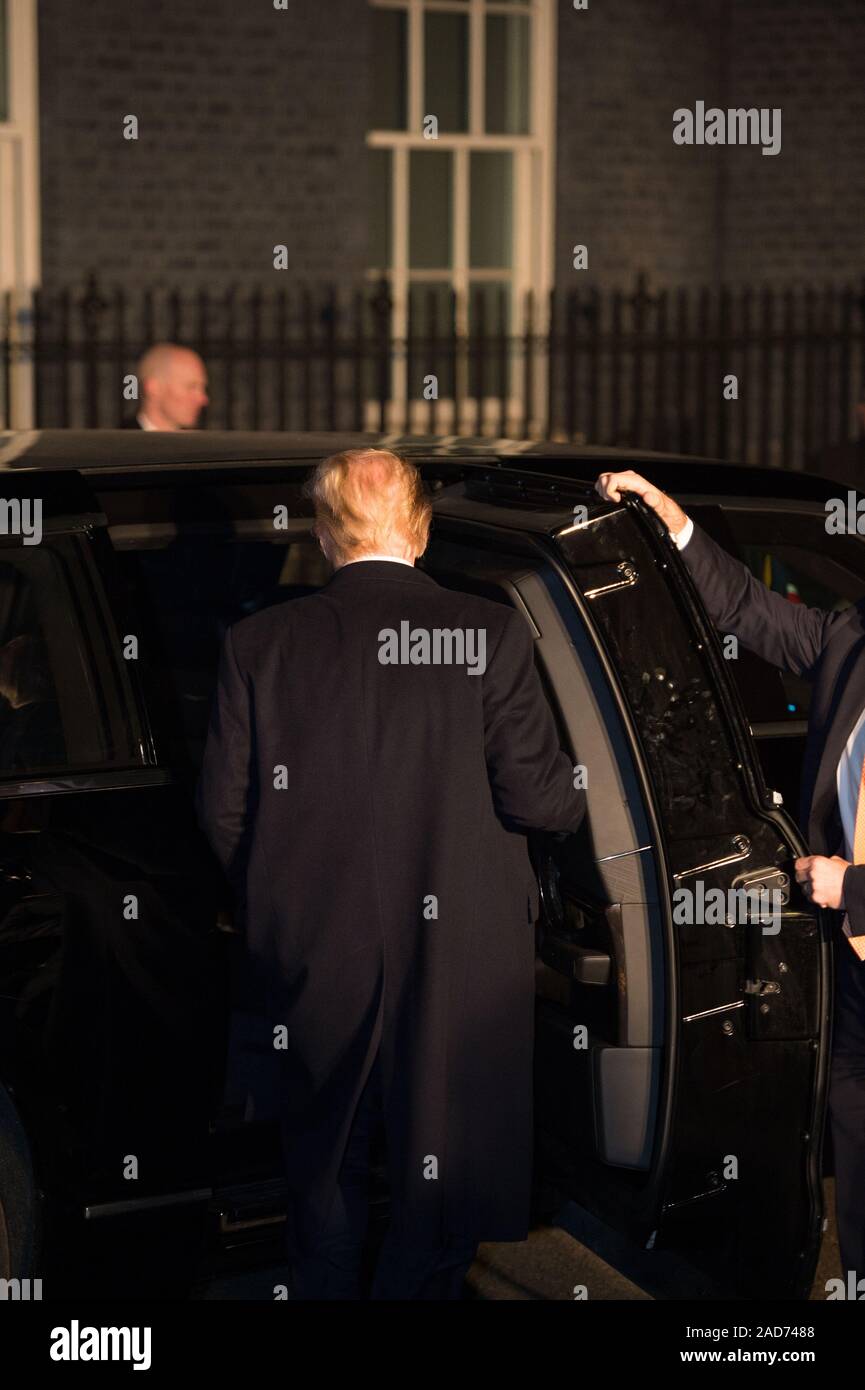 Londres, Royaume-Uni. 3 décembre 2019. Sur la photo : Donald J. Trump - 45e président des États-Unis commence d'Amérique. Boris Johnson, Premier Ministre du Royaume-Uni, organise une réception avec des dirigeants étrangers à venir de l'OTAN (Organisation du Traité de l'Atlantique Nord) réunion le 4 décembre. Banque D'Images