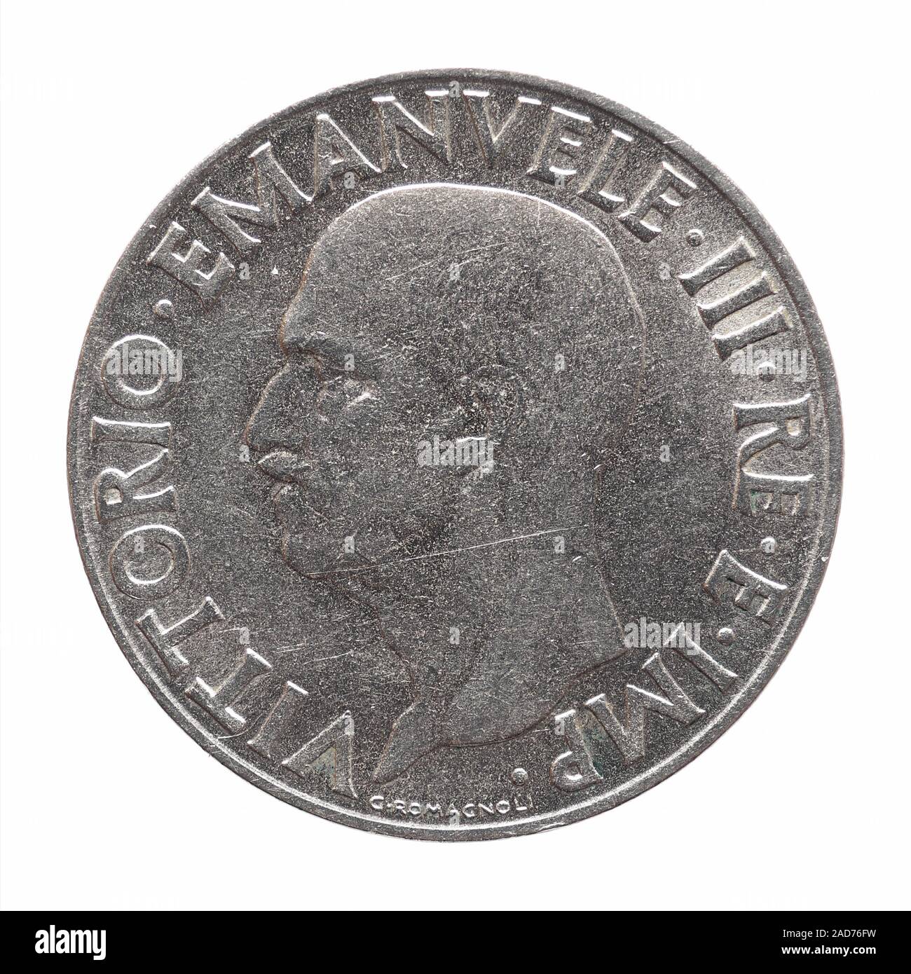 Vieux Lire italienne avec Vittorio Emanuele III Roi isolated over white Banque D'Images