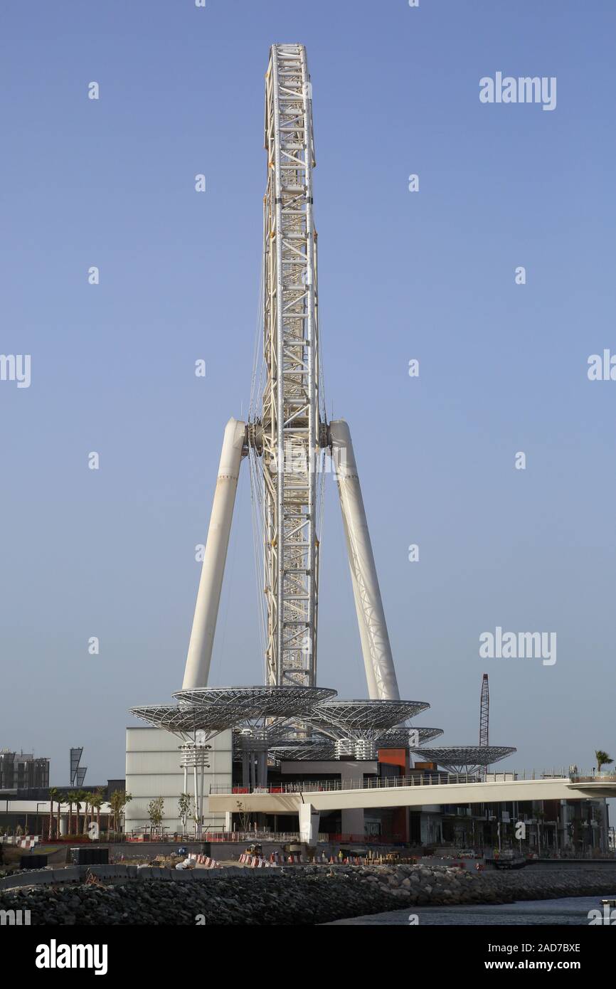 Dubaï, Émirats arabes unis, sur l'Île Bluewaters la grande roue le plus grand du monde avec une hauteur de 260 mètres est en cours de construction, l'Ain Dubai Banque D'Images