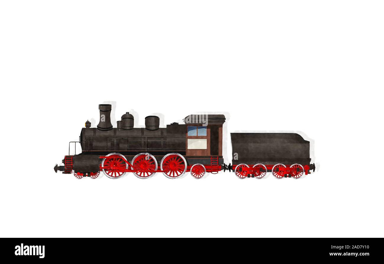 Train à vapeur à l'aquarelle Banque D'Images