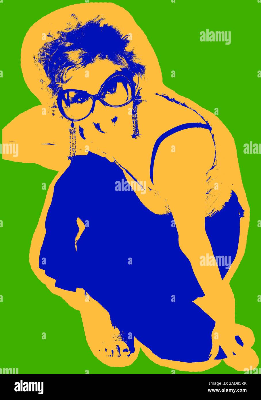 Avec l'affiche de la fille en plus greenbackground lunettes dans le style pop art Banque D'Images