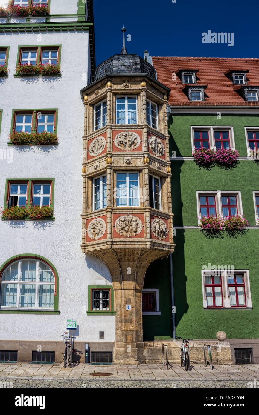 Rudolstadt, fenêtre en baie à la nouvelle Mairie Banque D'Images