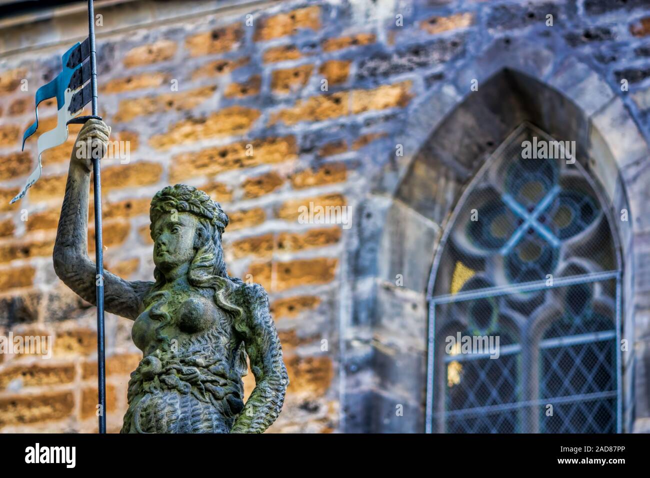 Arnstadt, Femme Sauvage à partir de 1561 en face de Oberkirche Banque D'Images