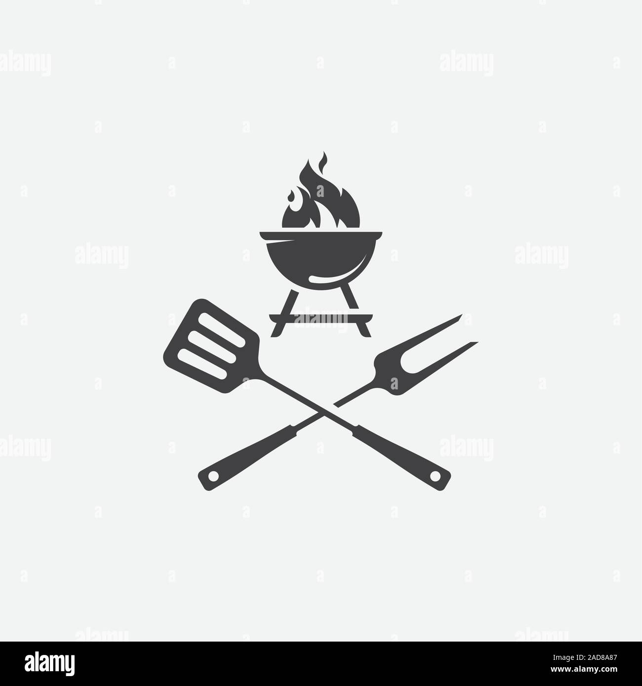 Barbecue avec grill, icône de la flamme de la viande et des aliments signe icône, fourchette et barbecue spatule, symbole icône Icône Barbecue signe d'illustration vectorielle Illustration de Vecteur