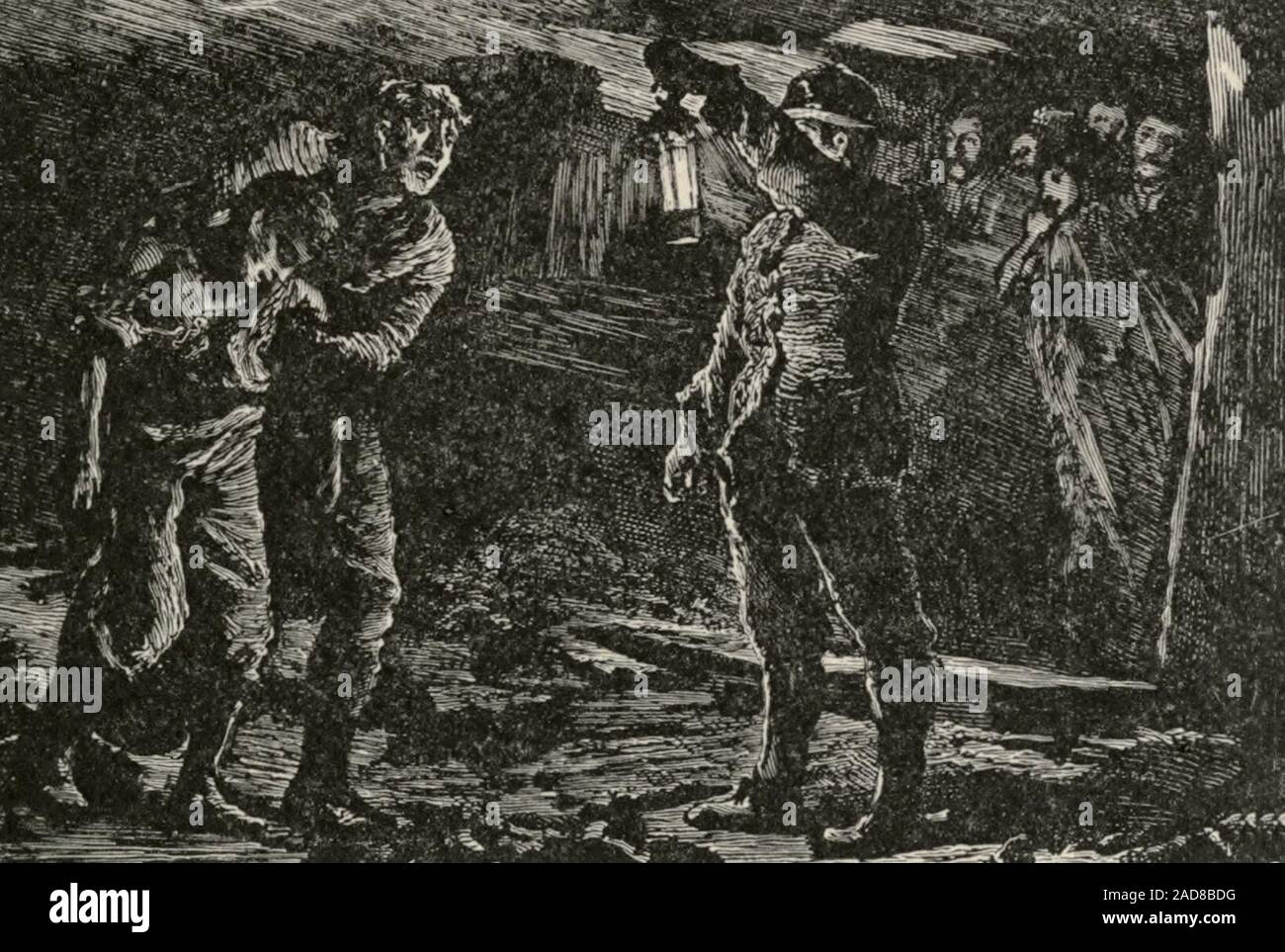 Sauvetage d'un mineur de charbon, seulement juste à temps - circa 1885 Banque D'Images