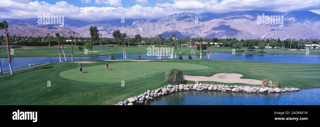 Paysage avec vue sur le terrain de golf, Palm Springs, California, USA Banque D'Images