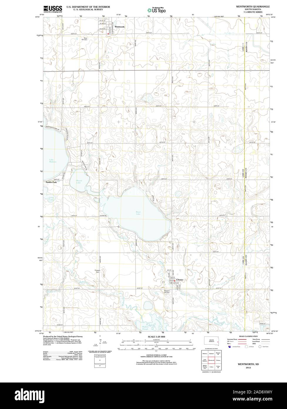 Le Dakota du Sud carte TOPO USGS Wentworth SD 20120613 Restauration TM Banque D'Images