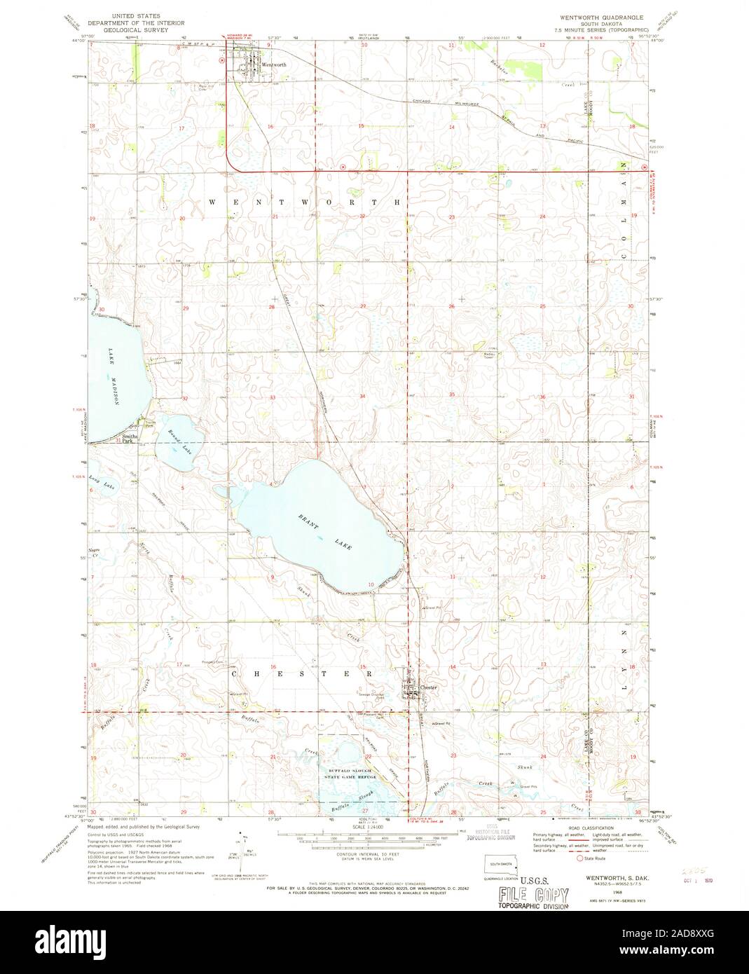 Carte TOPO USGS SD Dakota du Sud 3444881968 Restauration 24000 Wentworth Banque D'Images