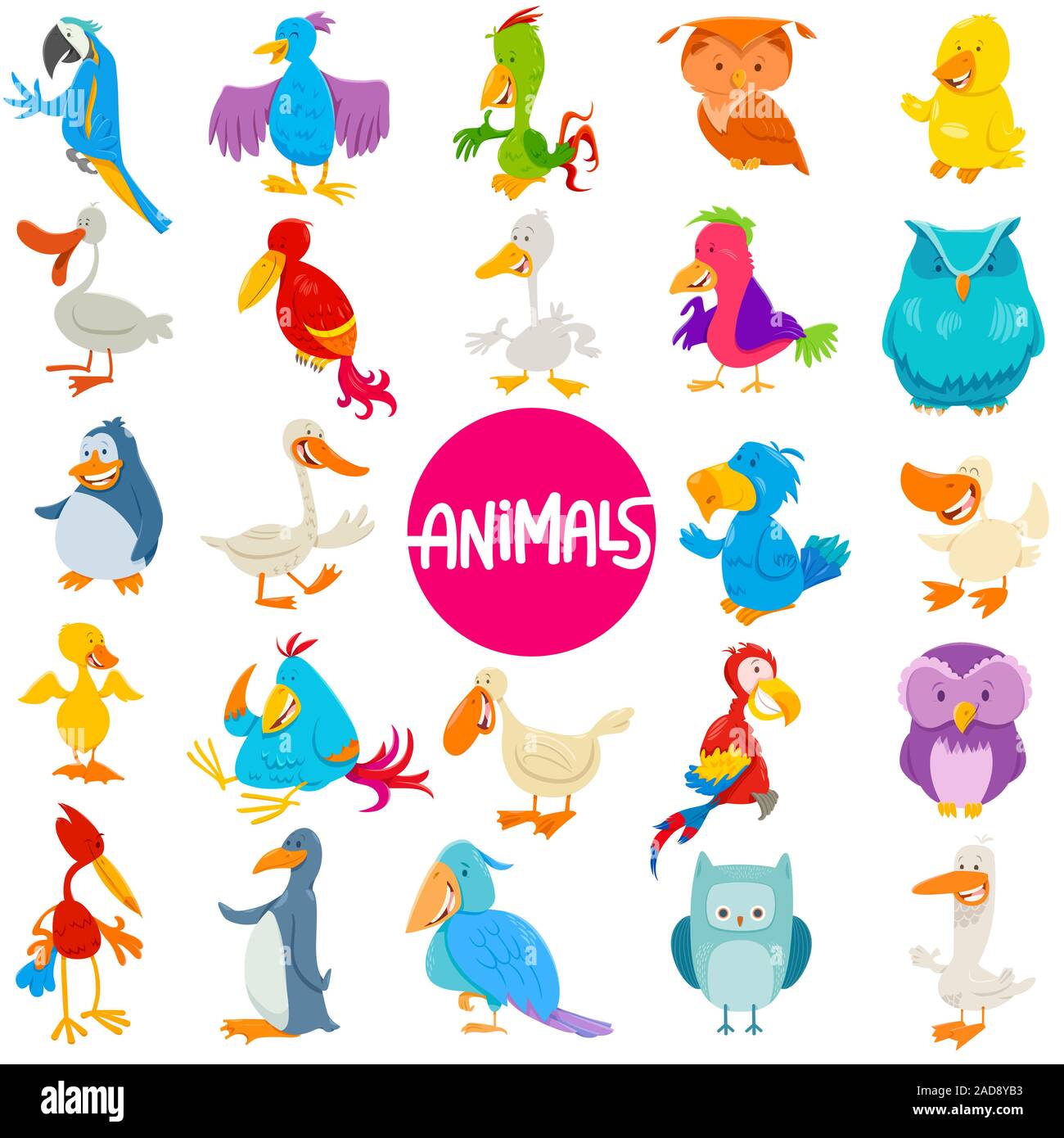 Cartoon caractères animaux oiseaux grand ensemble Banque D'Images