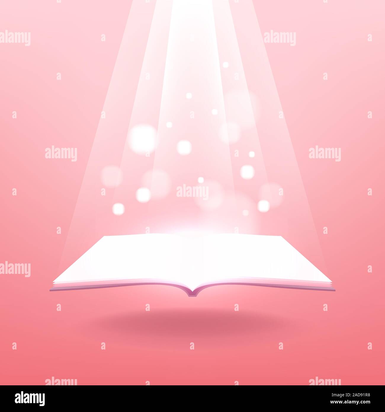 Ouvrez livre de magie avec des rayons de lumière étincelante. Illustration de Vecteur