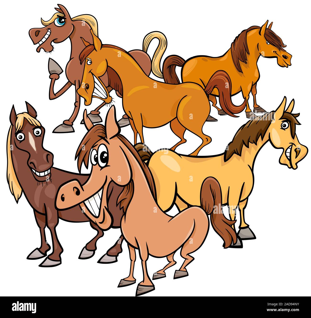 Funny cartoon chevaux animaux de ferme group Banque D'Images
