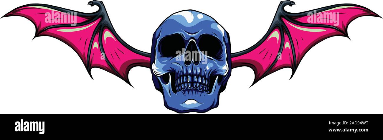 Un crâne ailé ou bat des ailes de dragon dans une gravure sur bois vintage style gravée gravée ou vecteur. Illustration de Vecteur