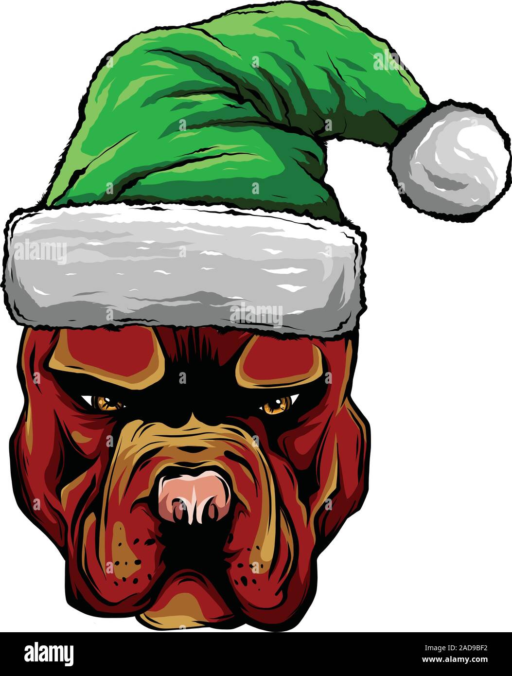 Chien dessiné à la main. American Bulldog dans un vecteur rouge Santa Claus hat Illustration de Vecteur