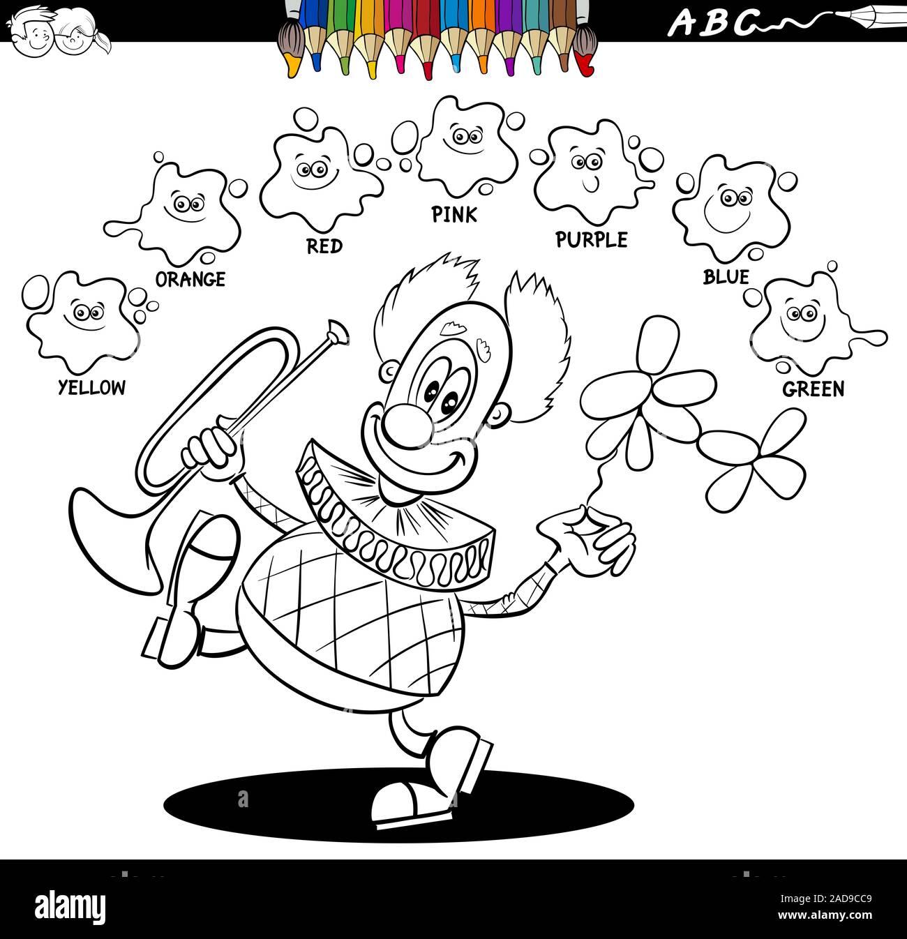 Les Couleurs De Base De Coloriage Avec Happy Clown Photo Stock Alamy