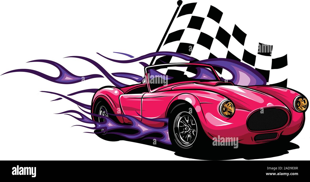 Vector illustration Muscle Car avec des flammes et pavillon de course Illustration de Vecteur