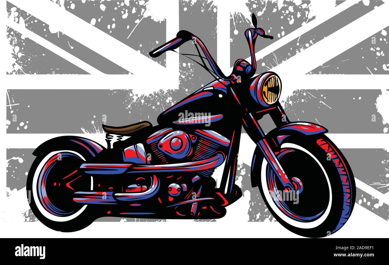 Custom moto avec la Grande-Bretagne d'un drapeau en arrière-plan Illustration de Vecteur