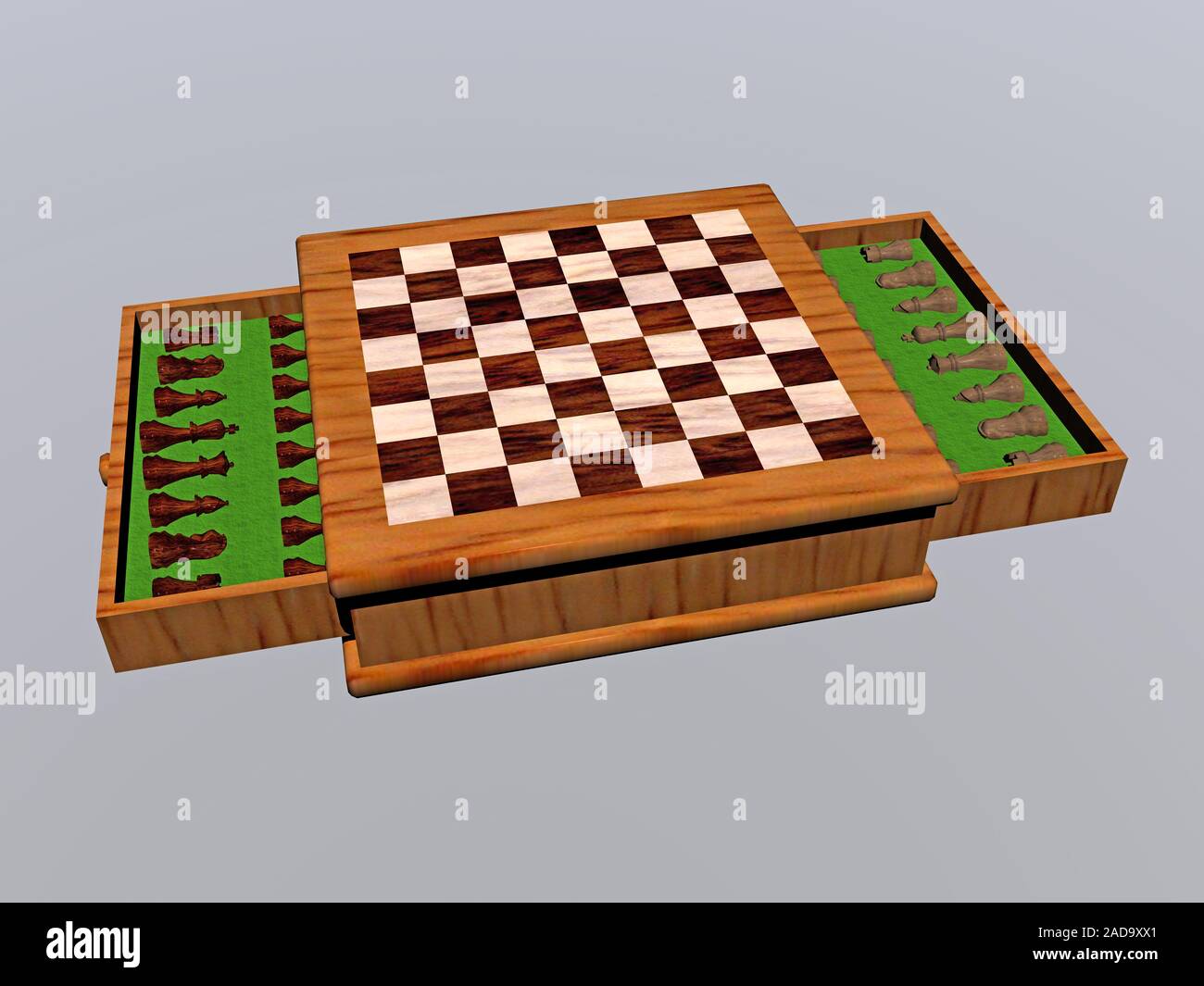Jeu d'échecs avec des tiroirs pour les pièces du jeu Banque D'Images