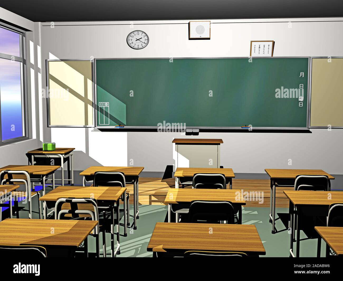 Salle de classe avec des tables et des chaises à l'école Banque D'Images