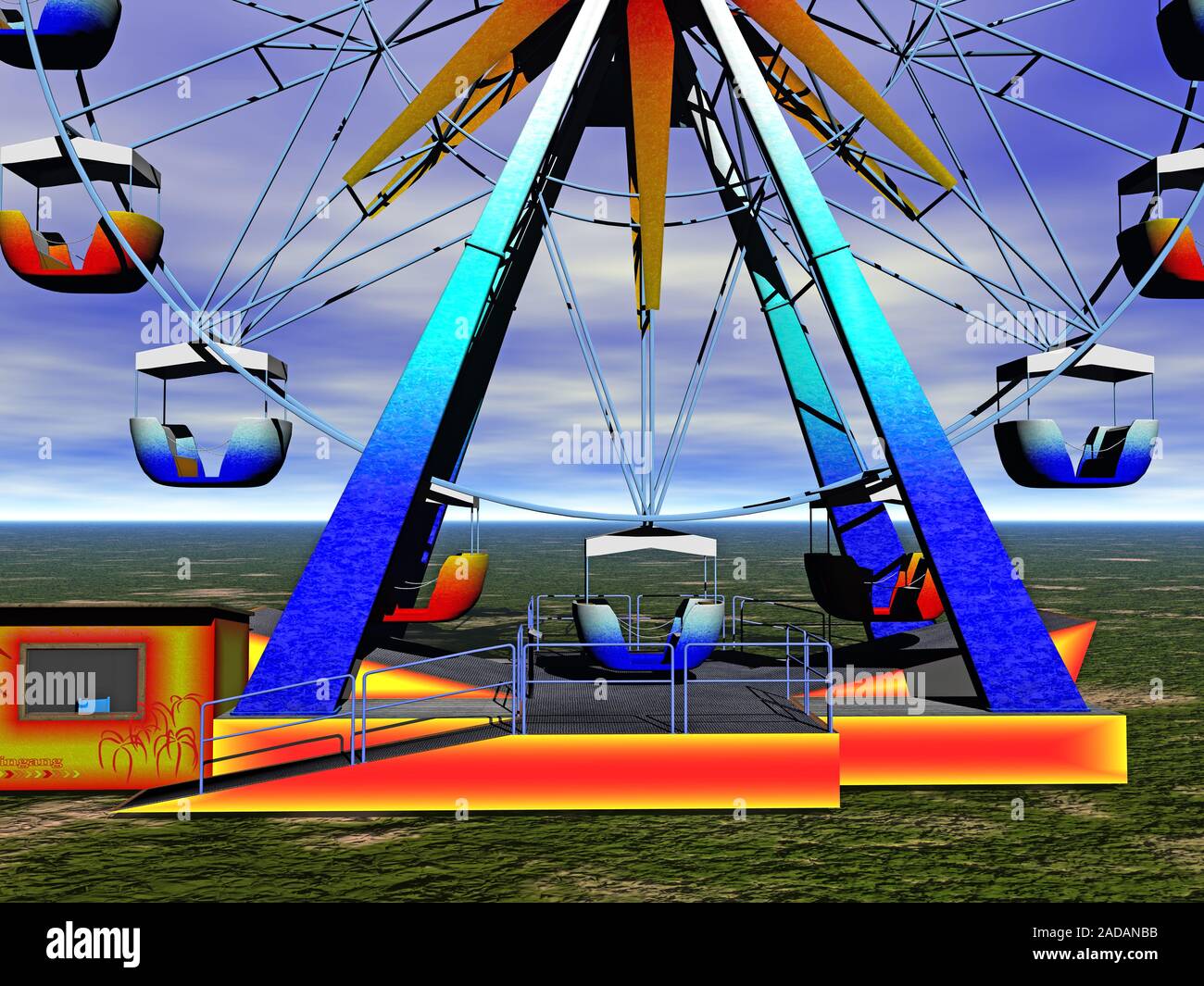 La grande roue à la fête foraine avec gondoles Banque D'Images