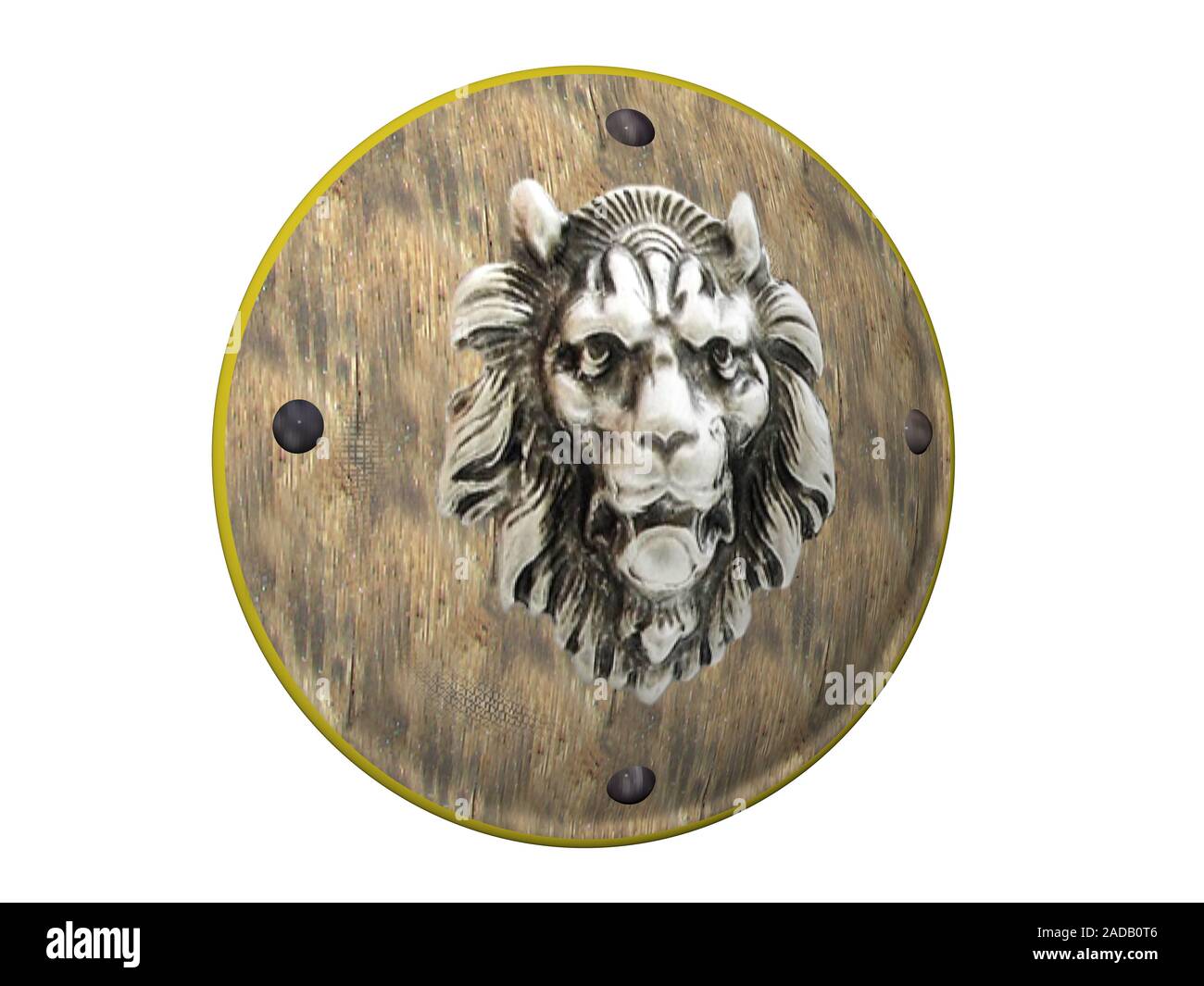 Blindage métallique avec tête de lion Banque D'Images