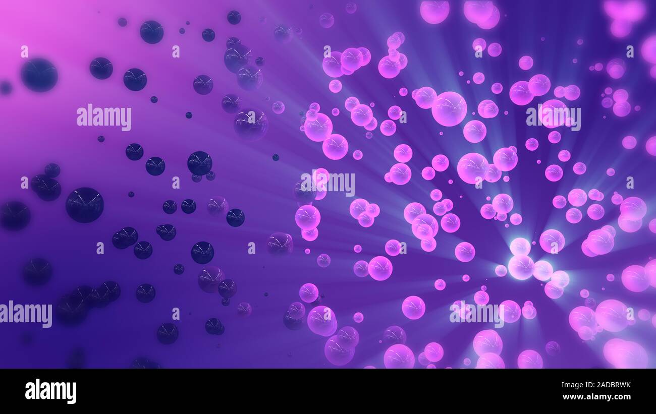 Rendu 3d abstrait rose et violet battant sphères. La projection de particules dans l'espace vide. Futuristic background allongé les particules dans l'espace vide. Forme dynamique. Futuristic background. Banque D'Images
