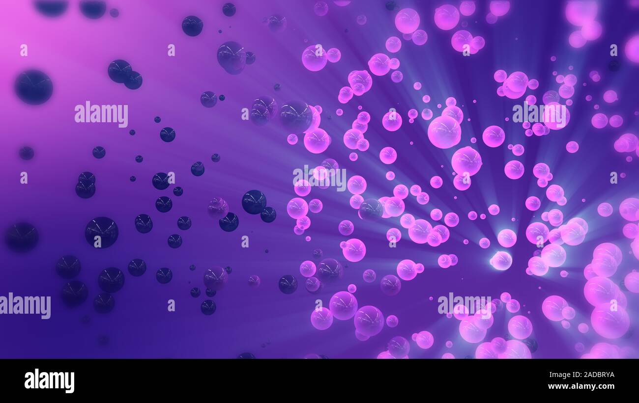 Rendu 3d abstrait rose et violet battant sphères. La projection de particules dans l'espace vide. Futuristic background allongé les particules dans l'espace vide. Forme dynamique. Futuristic background. Banque D'Images
