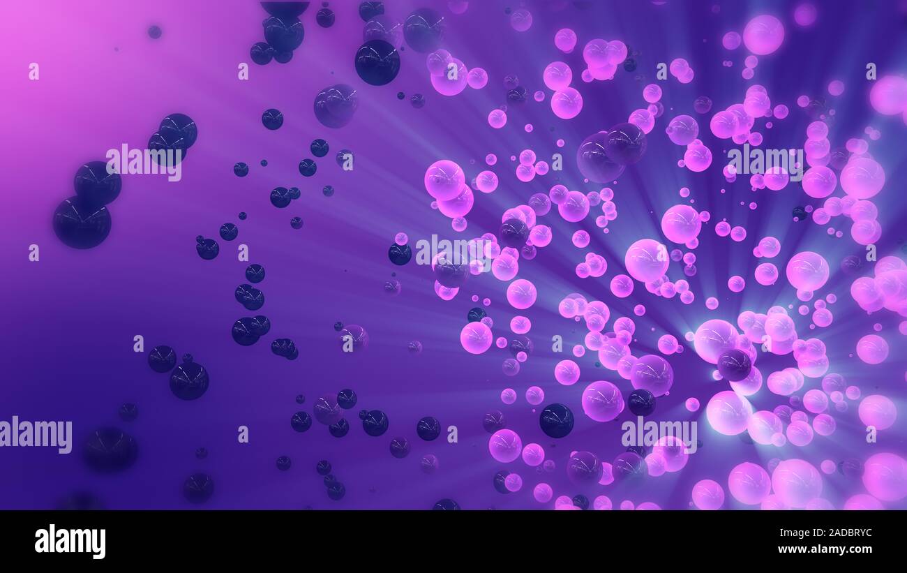 Rendu 3d abstrait rose et violet battant sphères. La projection de particules dans l'espace vide. Futuristic background allongé les particules dans l'espace vide. Forme dynamique. Futuristic background. Banque D'Images