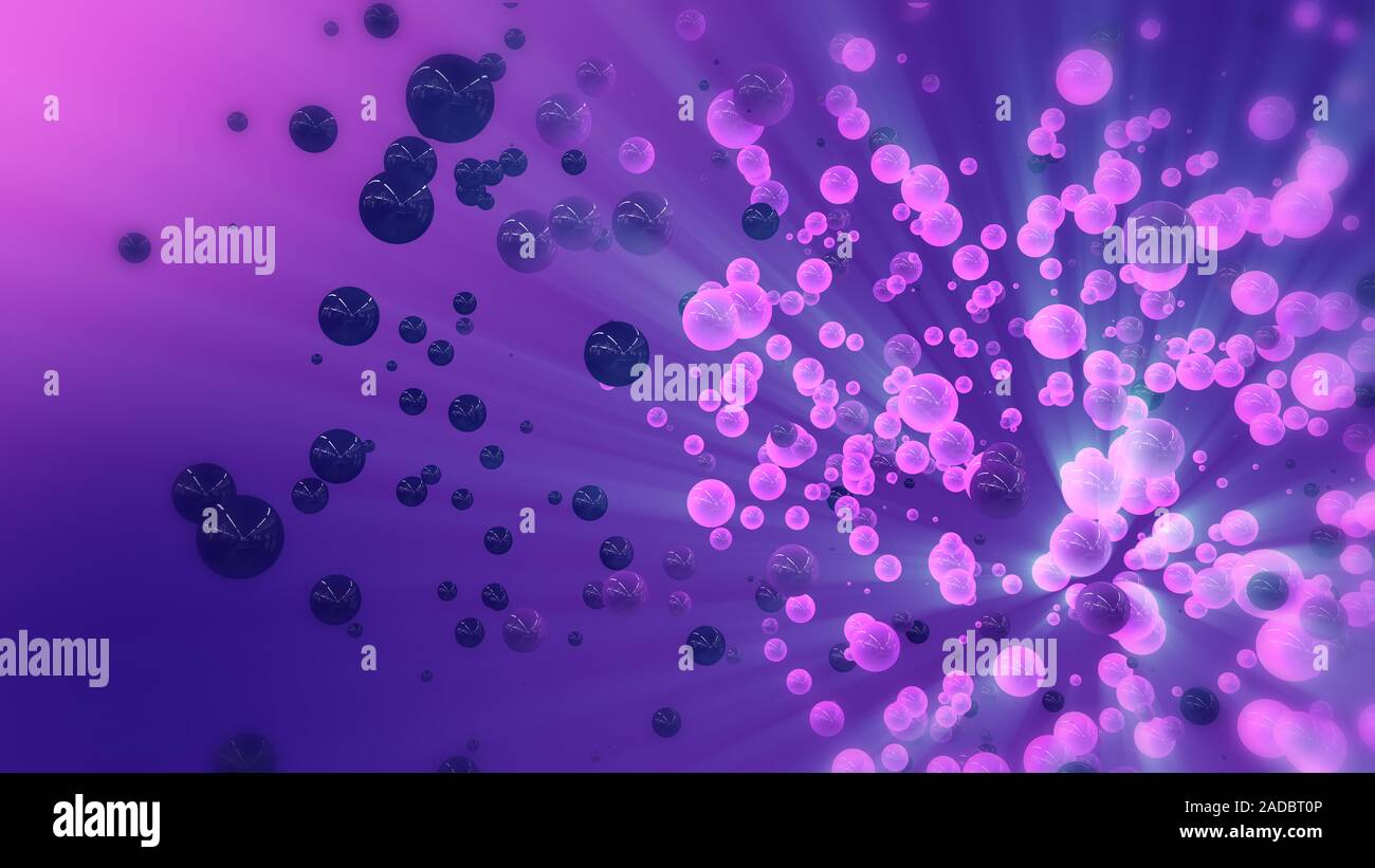 Rendu 3d abstrait rose et violet battant sphères. La projection de particules dans l'espace vide. Futuristic background allongé les particules dans l'espace vide. Forme dynamique. Futuristic background. Banque D'Images