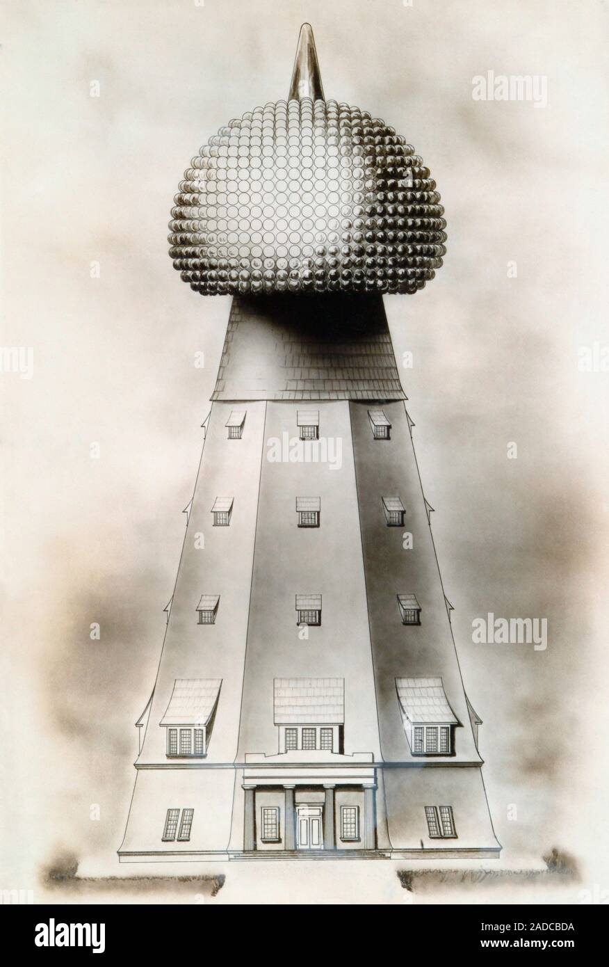 Tesla's Wardenclyffe Tower laboratoire. Illustration de l'aspect de la tour Wardenclyffe, construit pour nous-serbe et physicien en électrique Banque D'Images