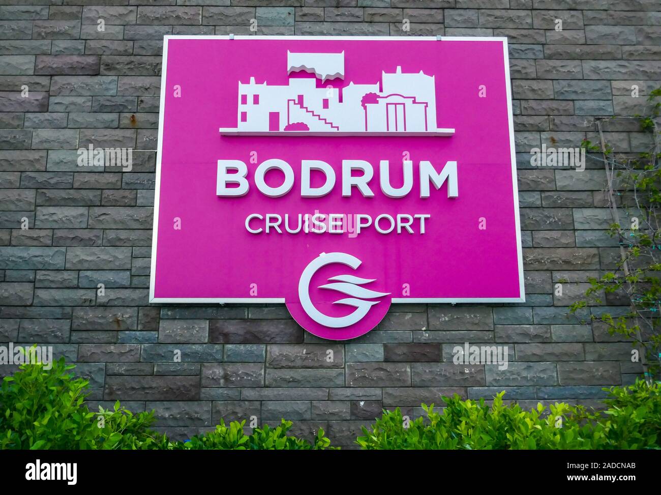Port de croisière Bodrum, Bodrum signe Ville, Bodrum, Mugla, Turquie, sur la mer Egée, Méditerranée, Banque D'Images