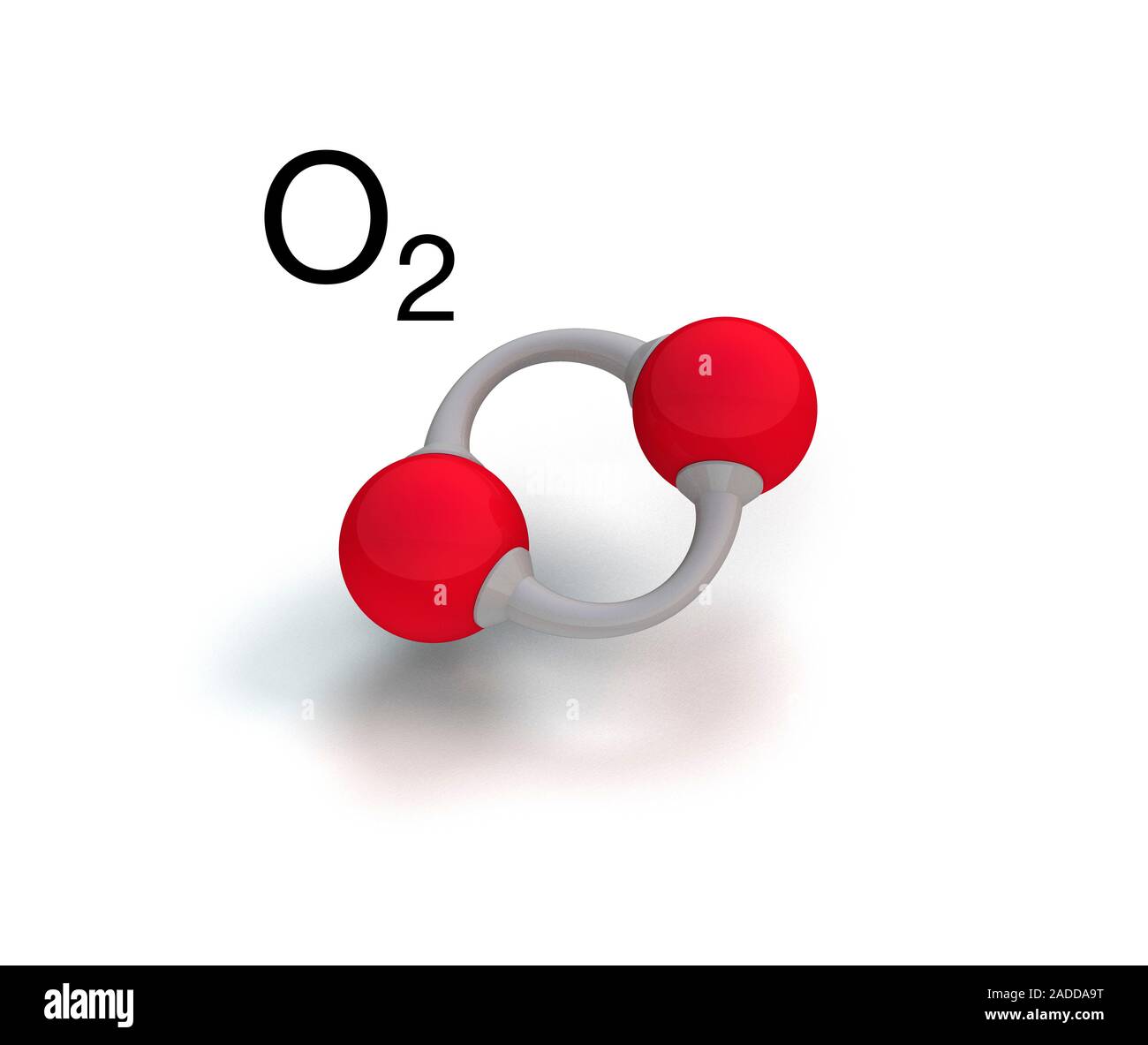 La molécule d'oxygène. Illustration d'ordinateur montrant la structure d'une molécule d'oxygène (O2). Les atomes sont un code de couleur : l'oxygène (rouge), avec les liens entre Banque D'Images