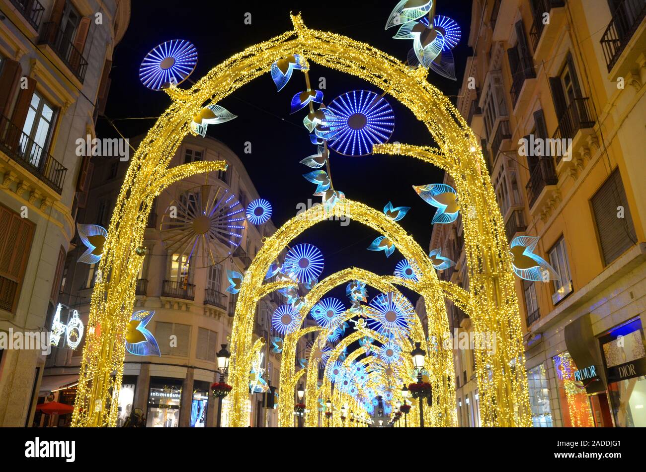 Calle Larios, la rue principale de Malaga, Espagne, durant les fêtes de Noël 2019 Banque D'Images