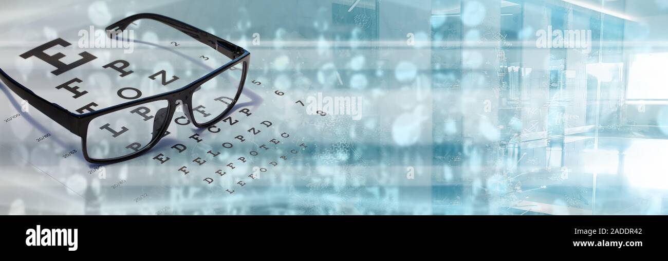 Test de vision des yeux avec la vue graphique technologie - optométriste concept Banque D'Images