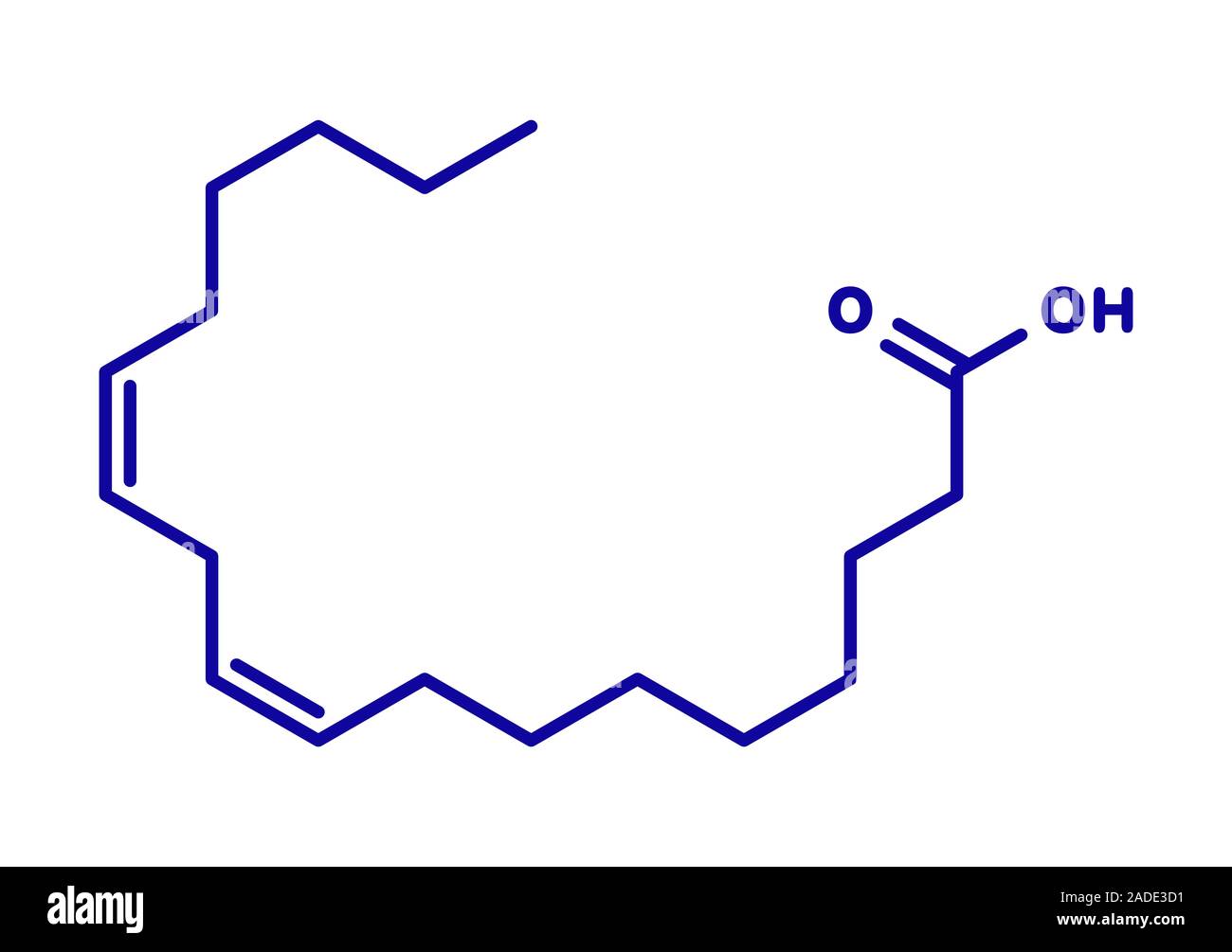 L'acide linoléique (LA) molécule. Acides gras polyinsaturés oméga-6. Formule topologique bleu sur fond blanc. Banque D'Images