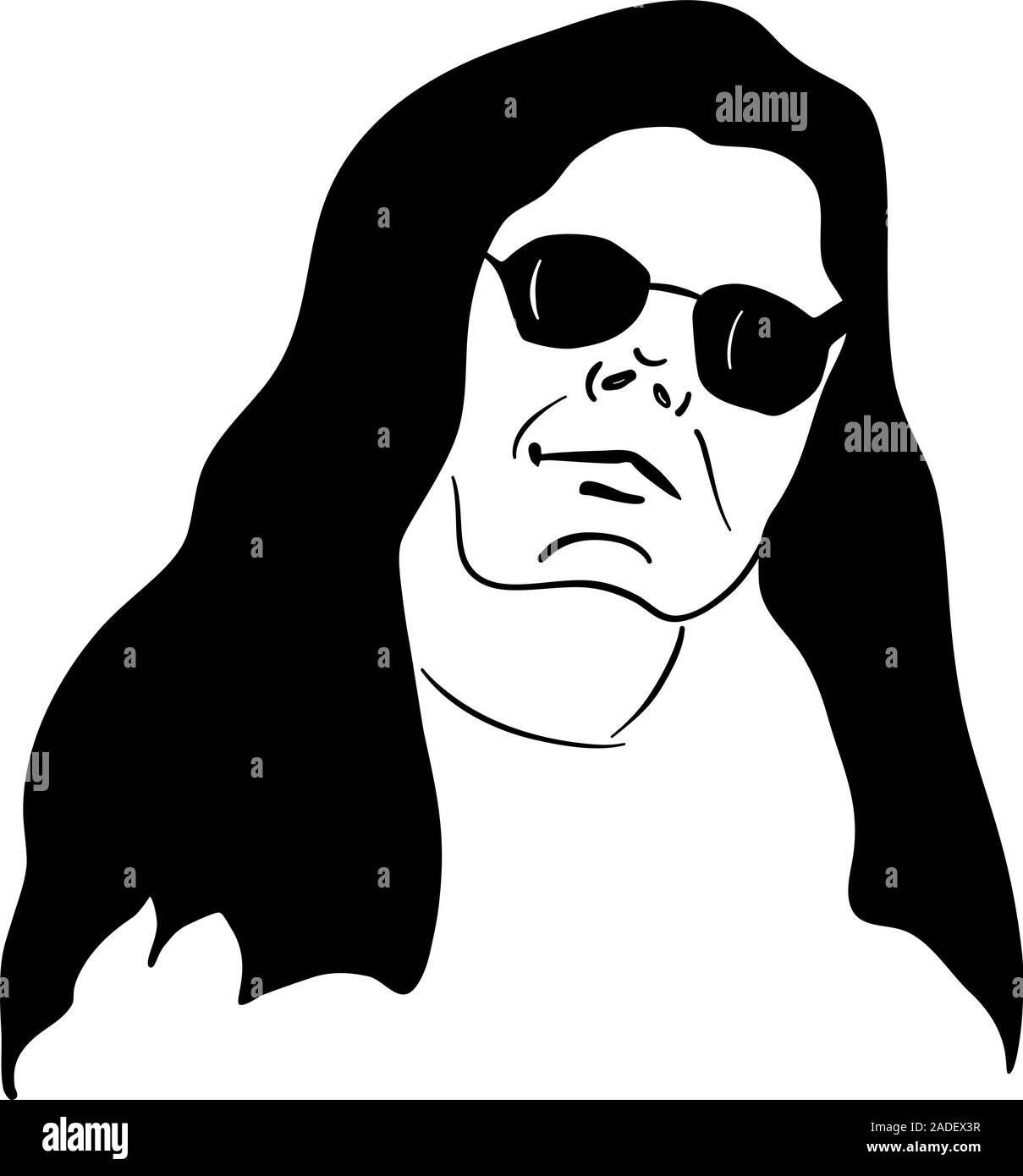 Confiant dans les lunettes de soleil femme - noir et blanc stylisé portrait dessiné à la main Illustration de Vecteur