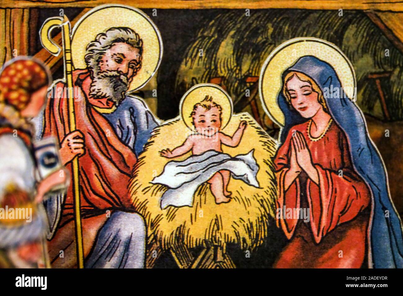 Noël scène de la Nativité scènes traditionnelles de la naissance de Jésus Crib. Ancien modèle de papier Banque D'Images