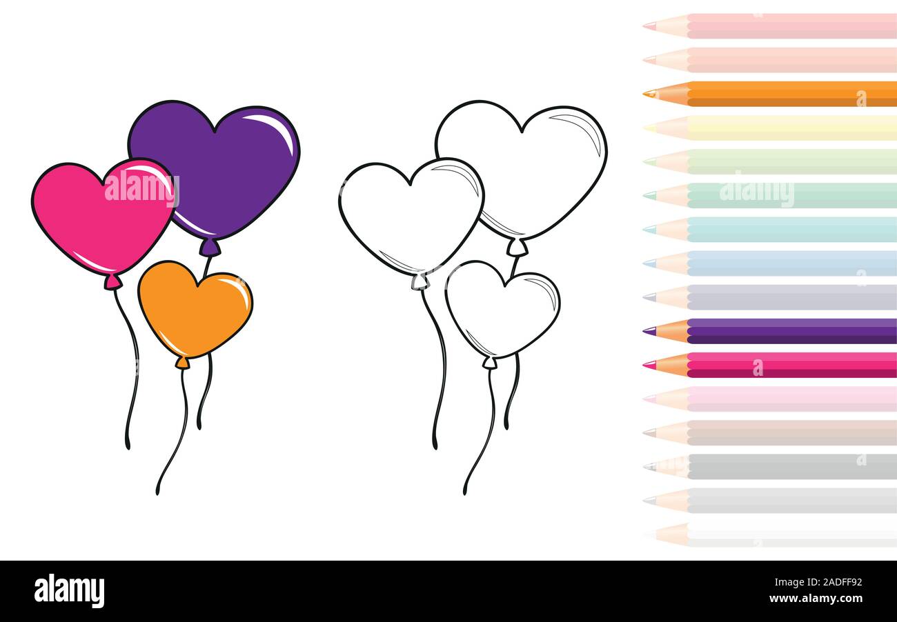 Ballons en forme de coeur pour un livre à colorier avec des crayons illustration vecteur EPS10 Illustration de Vecteur