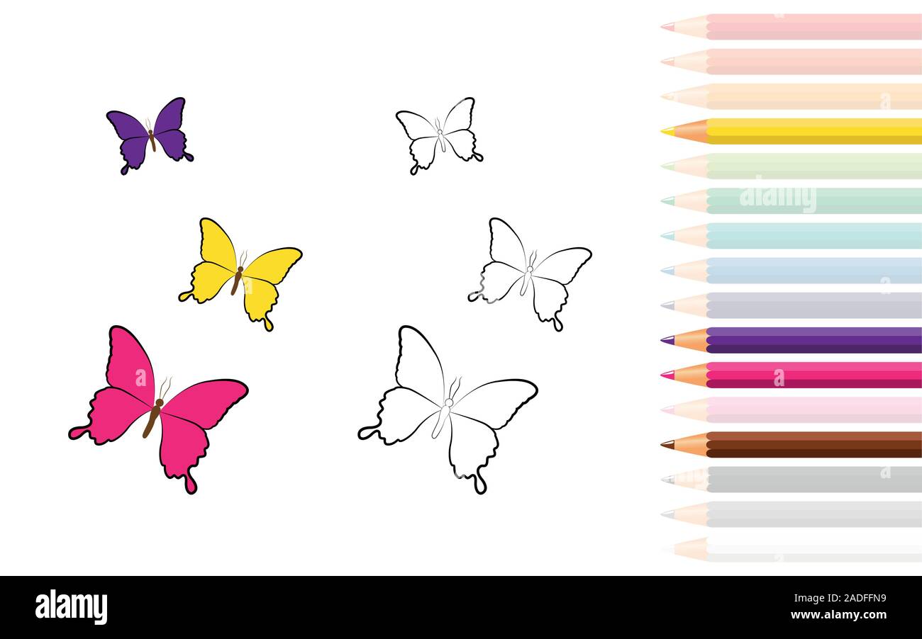Pour papillon de coloriage, crayons illustration vecteur EPS10 Illustration de Vecteur