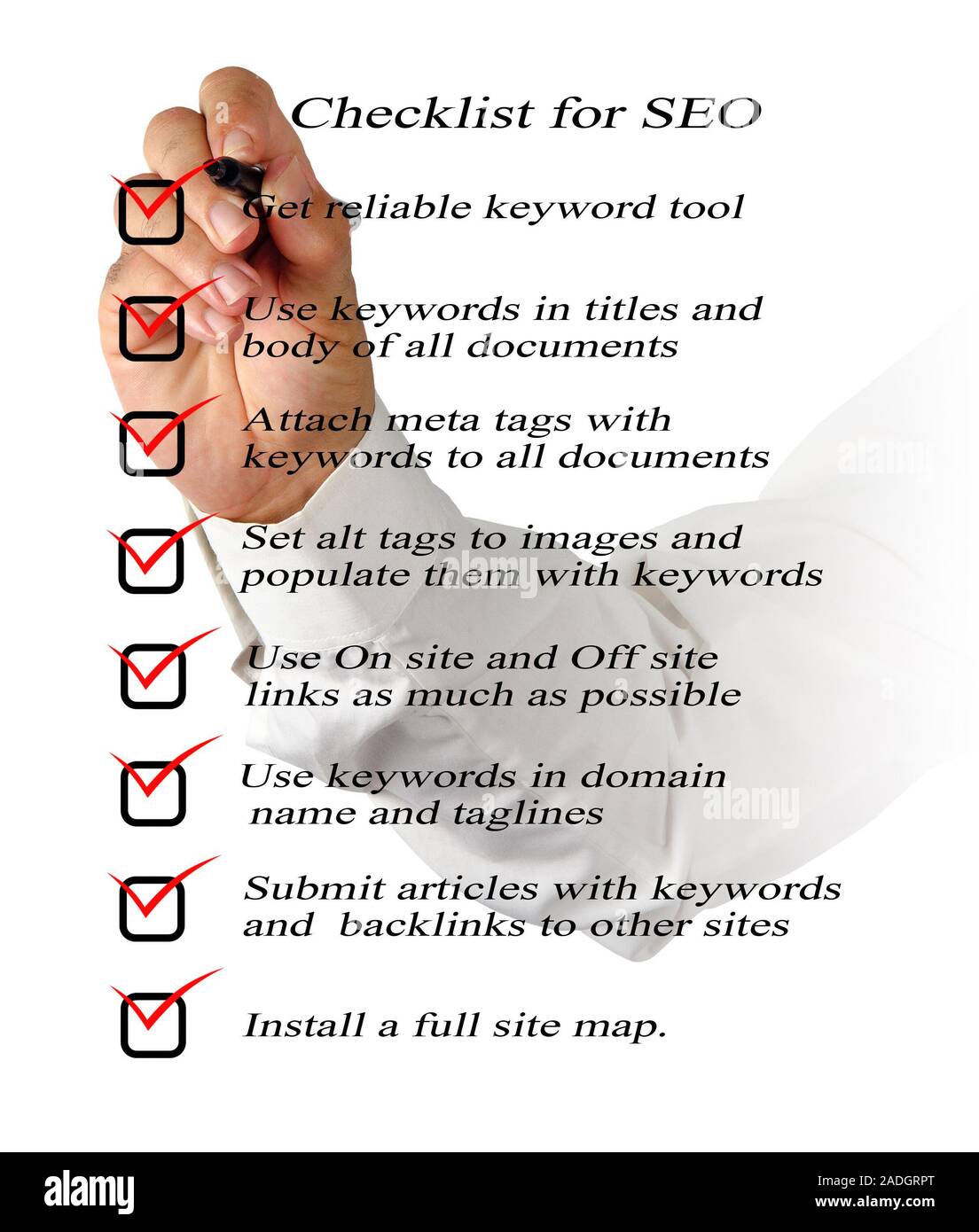 Présentation de liste de contrôle de SEO Banque D'Images